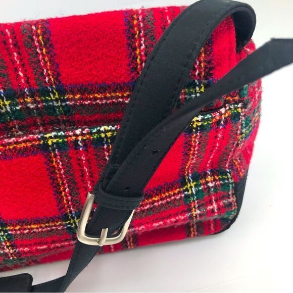 Ego Red and Black Plaid Wool Flap Front Holiday Mini Shoulder Bag - Picture 9 of 16